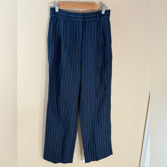Club Monaco Linen Blend Navy pinstripe wide leg pant size 4 - Picture 3 of 10